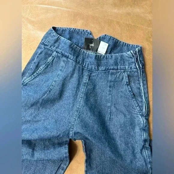 Loup Wide Leg Jeans Raw Hem Side Zip 100% Cotton Womens Size Small - Picture 11 of 13